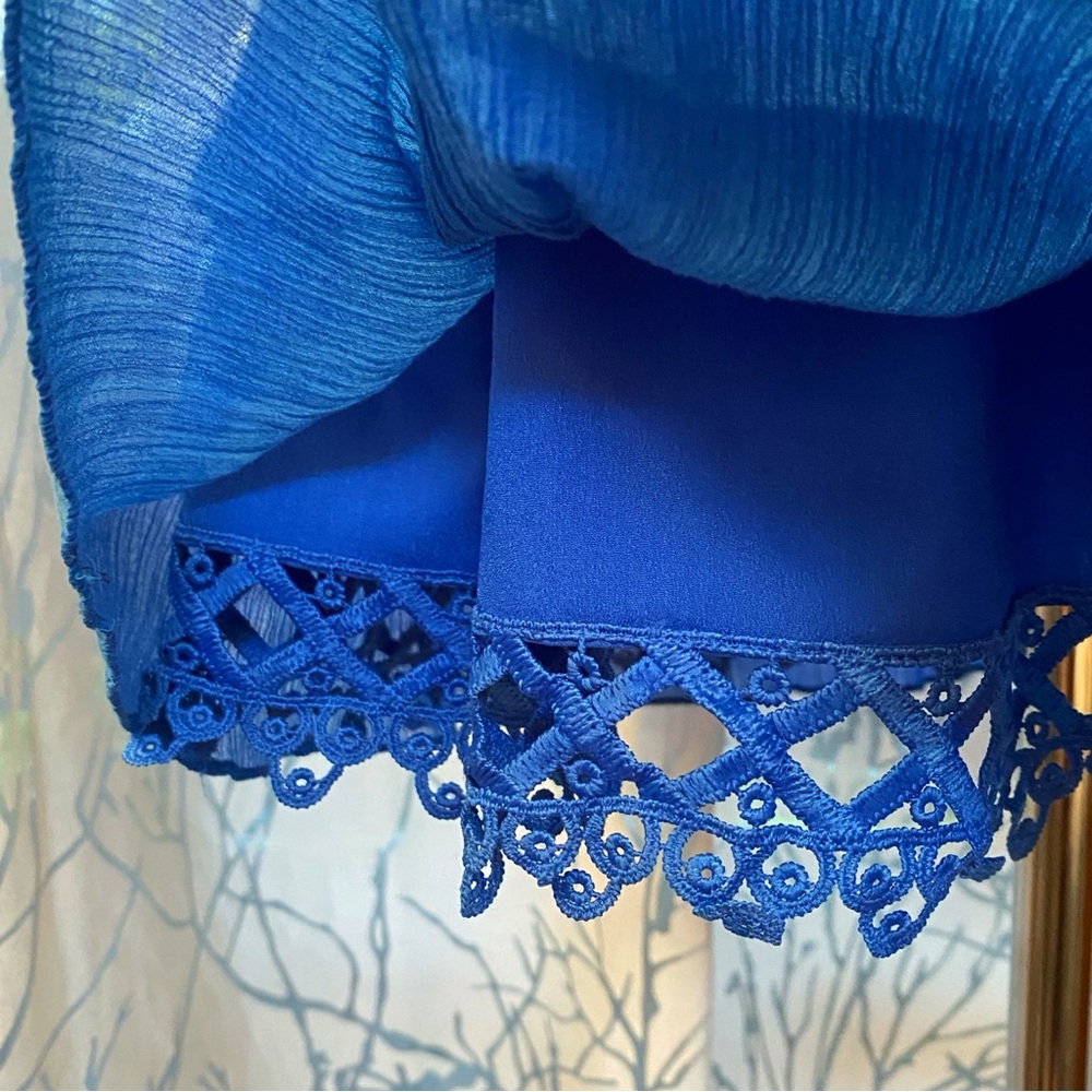 KOBI HALPERIN BLUE DARCIE CREPE FLUTTER SHORT SLEEVE ELASTIC WAIST MINI DRESS - Picture 5 of 9